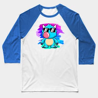 Blue Baby Monster with bubblegum bomb and sunglasses Baseball T-Shirt